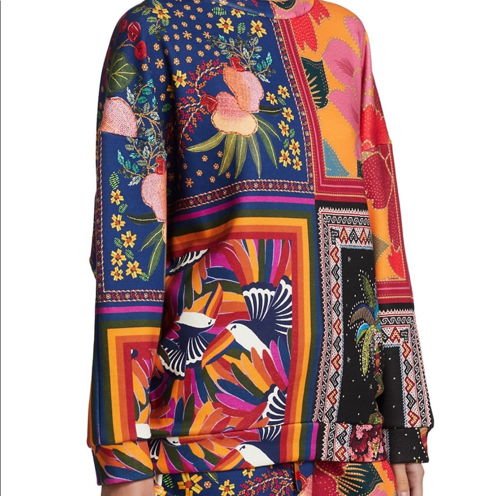 Farm Rio Mixed Scarves Sweatshirt Multi M Patchwork Oversized Soft Comfortable